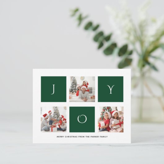 Carte Postale JOY Modern Green Fun Script Photo Collage Simple H (Debout devant)