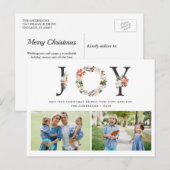 Carte Postale JOY Noël Floral Wreath Two Photos Collage (Devant / Derrière)