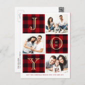 Carte Postale JOY | Red Plaid Photo Collage Noël (Devant / Derrière)