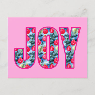 Carte Postale JOY Word Art à Fuchsia rose et vert Turquoise