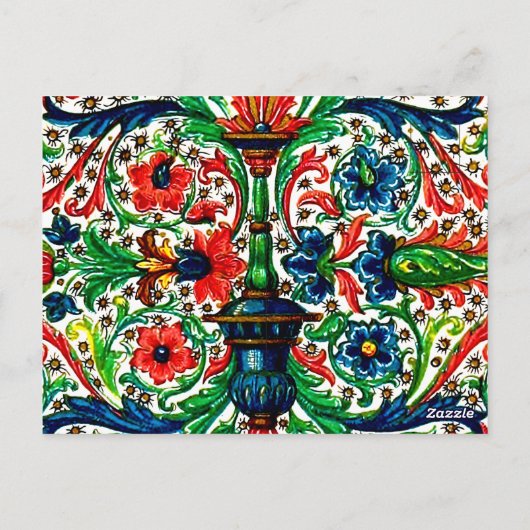 Carte Postale Joyaux Tons Médiéval Fleurs Manuscrits Scrolls (Dos)