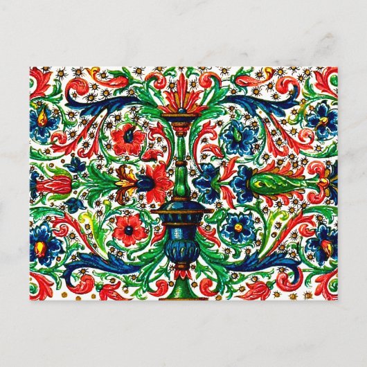 Carte Postale Joyaux Tons Médiéval Fleurs Manuscrits Scrolls (Devant)