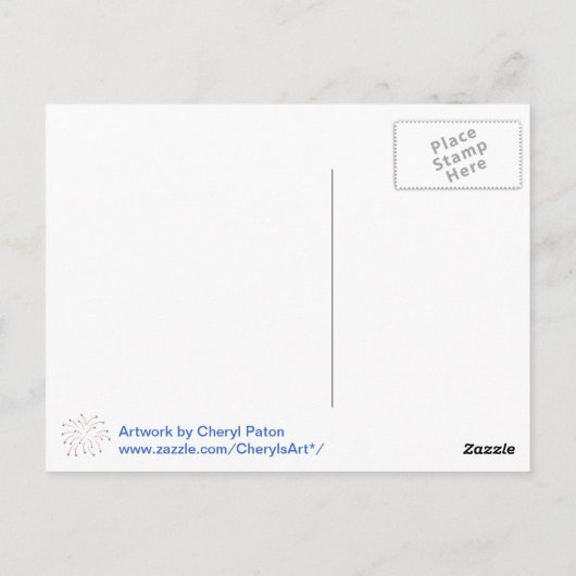 Carte Postale Joyeuse 4e étoile rouge blanc et bleu Fireworks (Dos)