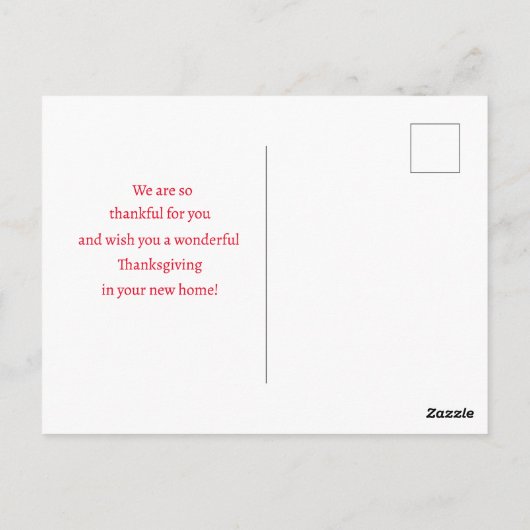 Carte Postale Joyeuse Action de grâce de Realtor Nouvelle Maison (Dos)
