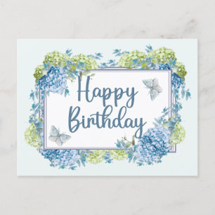 Carte Postale Joyeuse aquarelle d'anniversaire Blue Hydrangea Fl
