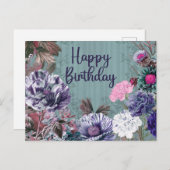 Carte Postale Joyeuse aquarelle d'anniversaire Fleurs Vintages (Devant / Derrière)