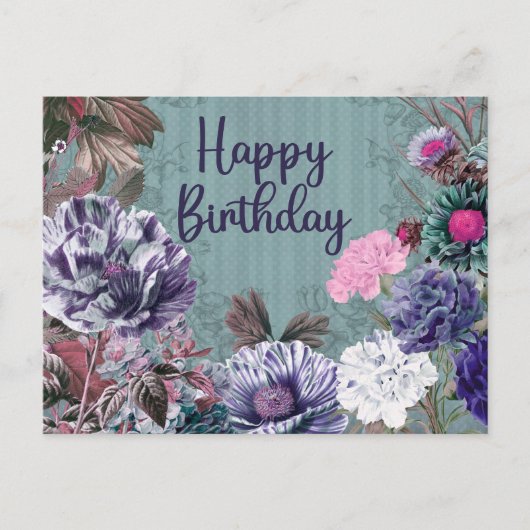 Carte Postale Joyeuse aquarelle d'anniversaire Fleurs Vintages (Devant)