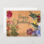 Carte Postale Joyeuse aquarelle d'anniversaire Fleurs Vintages, (Devant / Derrière)