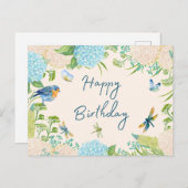 Carte Postale Joyeuse aquarelle d'anniversaire Hydrangea Fleurs (Devant / Derrière)