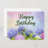 Carte Postale Joyeuse aquarelle d'anniversaire Hydrangea Fleurs (Devant / Derrière)