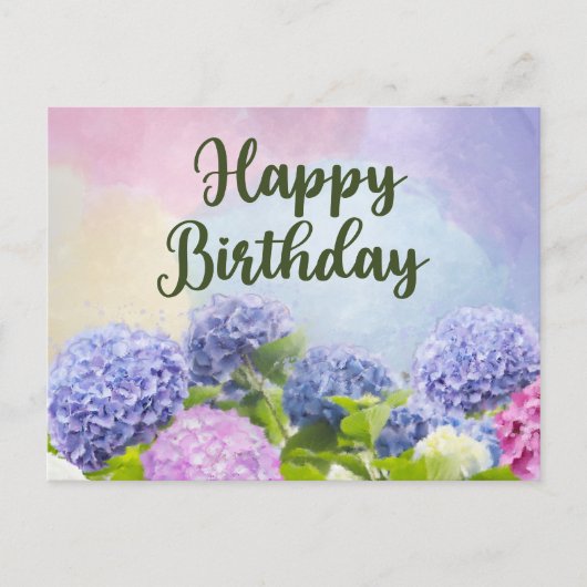 Carte Postale Joyeuse aquarelle d'anniversaire Hydrangea Fleurs (Devant)