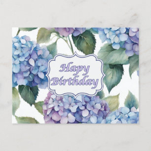 Carte Postale Joyeuse aquarelle d'anniversaire Hydrangea Fleurs