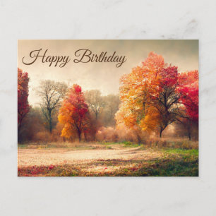 Carte Postale Joyeuse aquarelle d'anniversaire paysage de forêt 