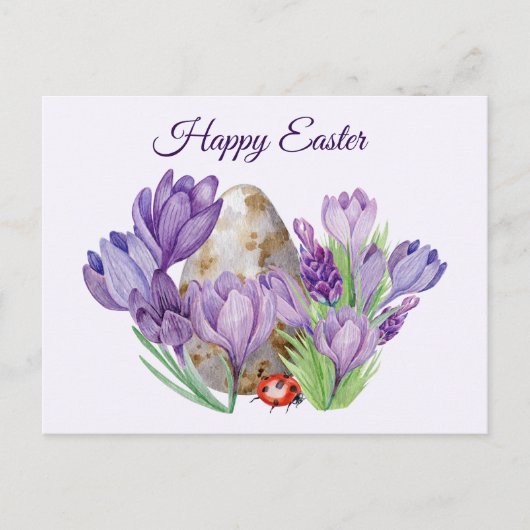 Carte Postale Joyeuse Aquarelle de Pâques Fleurs de Crocus pourp (Devant)