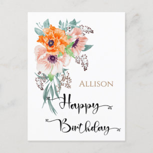 Carte Postale Joyeuse aquarelle florale d'anniversaire