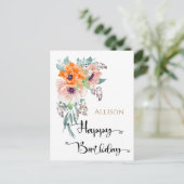 Carte Postale Joyeuse aquarelle florale d'anniversaire (Debout devant)