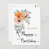 Carte Postale Joyeuse aquarelle florale d'anniversaire (Devant / Derrière)