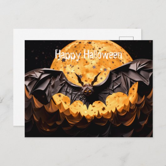 Carte Postale Joyeuse chauve-souris d'Halloween et lune (Devant / Derrière)
