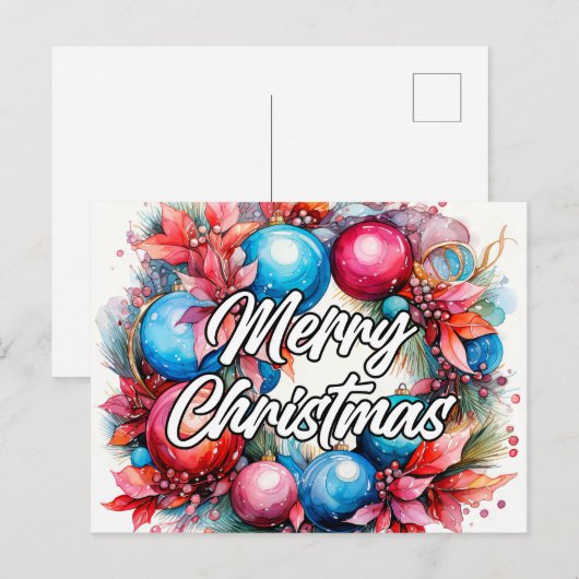 Carte Postale Joyeuse couronne de Noël | JOYEUSES FÊTES (Devant / Derrière)