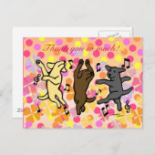 Carte Postale Joyeuse danse Labrador Trio Cartoon Floral (Devant / Derrière)