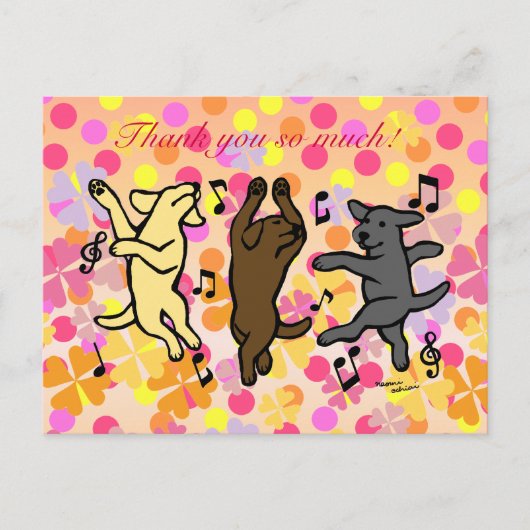 Carte Postale Joyeuse danse Labrador Trio Cartoon Floral (Devant)