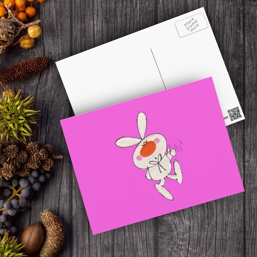 Carte Postale Joyeuse danse mignonne lapin blanc