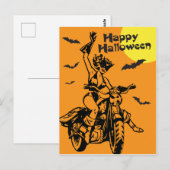 Carte Postale Joyeuse femme de moto Halloween en costume de chat (Devant / Derrière)