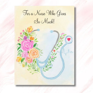 Carte Postale Joyeuse Fête des Infirmières Fleur Stéthoscope App