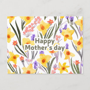 Carte Postale Joyeuse Fête des Mères Aquarelle Fleurs de printem