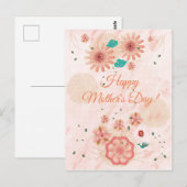 Carte Postale Joyeuse Fête des Mères Aquarelle Fleurs roses (Devant / Derrière)