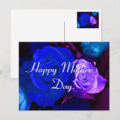 Carte Postale Joyeuse fête des mères Bleu pourpre Roses (Devant / Derrière)