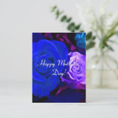 Carte Postale Joyeuse fête des mères Bleu pourpre Roses (Debout devant)