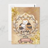 Carte Postale Joyeuse fête des mères chouette chouette oiseau am (Devant / Derrière)