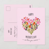 Carte Postale "Joyeuse Fête des Mères" Cœur de fleur à l'aquarel (Devant / Derrière)