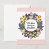 Carte Postale Joyeuse Fête Des Mères De Fille Floral Wreath (Devant / Derrière)