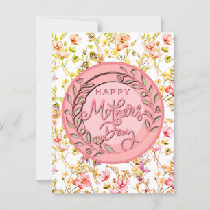 Carte Postale Joyeuse Fête des Mères Élégant Moderne Floral Rose