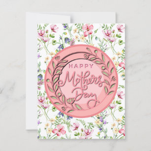 Carte Postale Joyeuse Fête des Mères Élégant Moderne Floral Rose