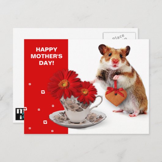 Carte Postale Joyeuse Fête des Mères. Hamster Drôle  (Devant / Derrière)