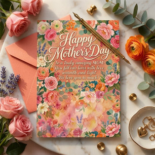 Carte Postale Joyeuse Fête des Mères Maman Fleur Florale Aquarel