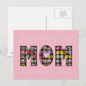 Carte Postale Joyeuse fête des mères Maman Je t'aime Floral rose (Devant / Derrière)