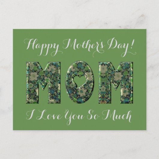 Carte Postale Joyeuse Fête des Mères Maman Je t'aime Floral Vert (Devant)