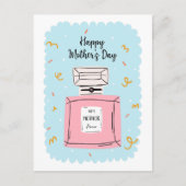 Carte Postale Joyeuse Fête des mères Parfum rose mignon sur bleu (Devant)