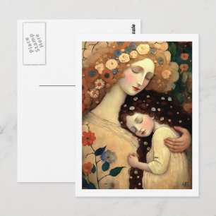 Carte Postale Joyeuse fête des Mères Peinture de mère et de fill