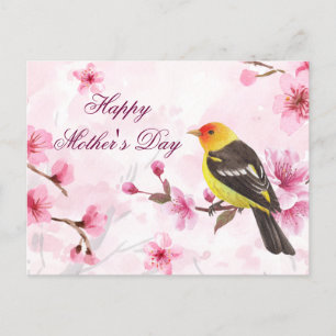 Carte Postale Joyeuse Fête des Mères Pink Watercolor Cherry Blos