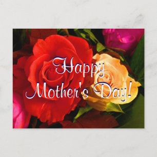Carte Postale Joyeuse fête des mères Roses rouges jaunes