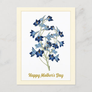 Carte Postale Joyeuse Fête des Mères Vintage Blue Bells Fleurs