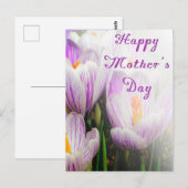 Carte Postale Joyeuse fête des mères Violette et Blanche Tulipes (Devant / Derrière)