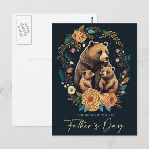 Carte Postale Joyeuse Fête des Pères Oursons Mignons Art Populai