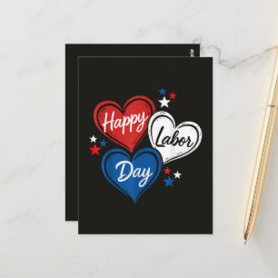 Carte Postale Joyeuse fête du Travail Patriote Cœurs Rouge Blanc