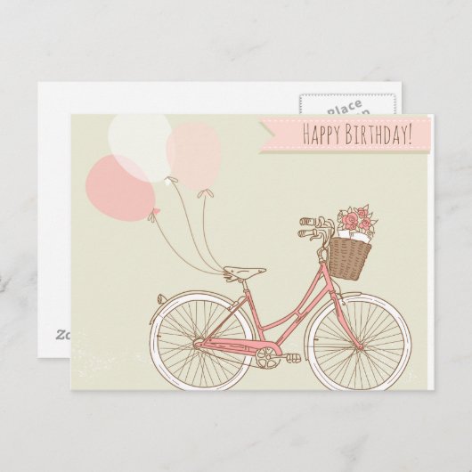 Carte Postale Joyeuse fille cycliste anniversaire (Devant / Derrière)